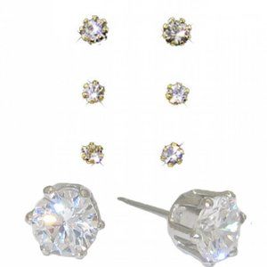 Swarovski Austrian Crystal Elements Stud Earring Trio 3 pair Graduated size NWT